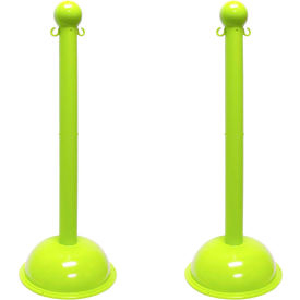 Global Industrial 93614-2 Mr. Chain® 3" Heavy Duty Stowable Stanchion, 41"H, Safety Green, Pack of 2 image.