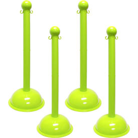 Global Industrial 93614-4 Mr. Chain® 3" Heavy Duty Stowable Stanchion, 41"H, Safety Green, Pack of 4 image.