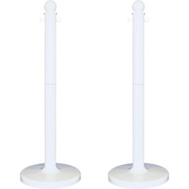 Global Industrial 93701-2 Mr. Chain® 2-1/2" Medium Duty Stowable Stanchion, 40"H, White, Pack of 2 image.