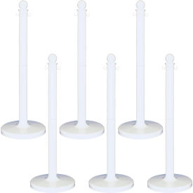 Global Industrial 93701-6 Mr. Chain® 2-1/2" Medium Duty Stowable Stanchion, 40"H, White, Pack of 6 image.