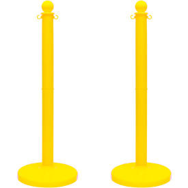 Global Industrial 93702-2 Mr. Chain® 2-1/2" Medium Duty Stowable Stanchion, 40"H, Yellow, Pack of 2 image.
