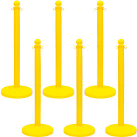 Global Industrial 93702-6 Mr. Chain® 2-1/2" Medium Duty Stowable Stanchion, 40"H, Yellow, Pack of 6 image.