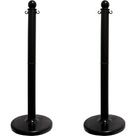 Global Industrial 93703-2 Mr. Chain® 2-1/2" Medium Duty Stowable Stanchion, 40"H, Black, Pack of 2 image.