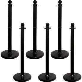 Global Industrial 93703-6 Mr. Chain® 2-1/2" Medium Duty Stowable Stanchion, 40"H, Black, Pack of 6 image.