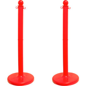 Global Industrial 93705-2 Mr. Chain® 2-1/2" Medium Duty Stowable Stanchion, 40"H, Red, Pack of 2 image.