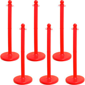 Global Industrial 93705-6 Mr. Chain® 2-1/2" Medium Duty Stowable Stanchion, 40"H, Red, Pack of 6 image.