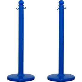 Global Industrial 93706-2 Mr. Chain® 2-1/2" Medium Duty Stowable Stanchion, 40"H, Blue, Pack of 2 image.