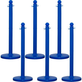 Global Industrial 93706-6 Mr. Chain® 2-1/2" Medium Duty Stowable Stanchion, 40"H, Blue, Pack of 6 image.