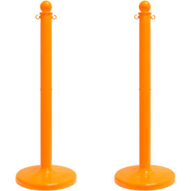 Global Industrial 93712-2 Mr. Chain® 2-1/2" Medium Duty Stowable Stanchion, 40"H, Safety Orange, Pack of 2 image.