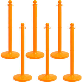 Global Industrial 93712-6 Mr. Chain® 2-1/2" Medium Duty Stowable Stanchion, 40"H, Safety Orange, Pack of 6 image.