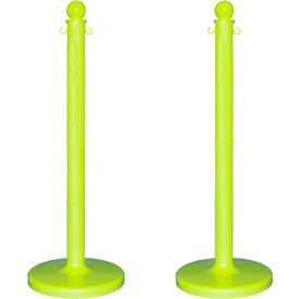 Global Industrial 93714-2 Mr. Chain® 2-1/2" Medium Duty Stowable Stanchion, 40"H, Safety Green, Pack of 2 image.