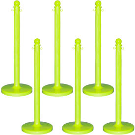 Global Industrial 93714-6 Mr. Chain® 2-1/2" Medium Duty Stowable Stanchion, 40"H, Safety Green, Pack of 6 image.