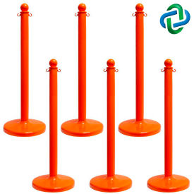 Global Industrial 96412-6 Mr. Chain 2.5" Medium Duty Stanchion, 40" H, Safety Orange, Pack of 6 image.