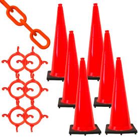 Global Industrial 97213-6 Mr. Chain 97213-6 Traffic Cone & Chain Kit, Traffic Orange image.
