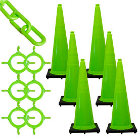 Mr. Chain 97214-6 Traffic Cone & Chain Kit, Safety Green