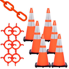 Mr. Chain 97280-6 Traffic Cone & Chain Kit with Reflective Collars, Traffic Orange