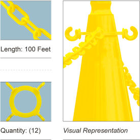 Mr. Chain® Cone Chain Connector Kit with 2" x 100L Chain HDPE Yellow Pack of 12 