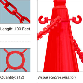 Mr. Chain® Cone Chain Connector Kit with 2" x 100L Chain HDPE Red Pack of 12 