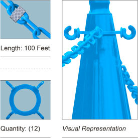 Mr. Chain® Cone Chain Connector Kit w/ 2" x 100L Chain HDPE Reflective Sky Blue Pack of 12 