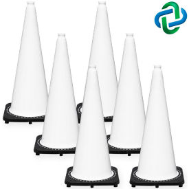 Global Industrial 97501-6 Mr. Chain Traffic Cones, 28"H, 14" x 14" Base, 7 lbs, PVC, White, 6/Pack image.