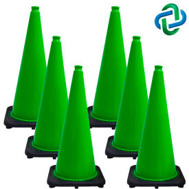 Global Industrial 97504-6 Mr. Chain Traffic Cones, 28"H, 14" x 14" Base, 7 lbs, PVC, Green , 6/Pack image.