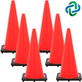 Global Industrial 97513-6 Mr. Chain Traffic Cones, 28"H, 14" x 14" Base, 7 lbs, PVC, Traffic Orange, 6/Pack image.