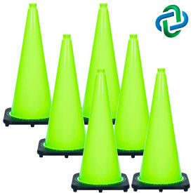 Global Industrial 97514-6 Mr. Chain Traffic Cones, 28"H, 14" x 14" Base, 7 lbs, PVC, Safety Green, 6/Pack image.