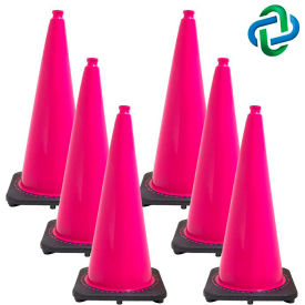 Global Industrial 97525-6 Mr. Chain Traffic Cones, 28"H, 14" x 14" Base, 7 lbs, PVC, Safety Pink, 6/Pack image.