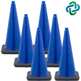 Global Industrial 97526-6 Mr. Chain Traffic Cones, 28"H, 14" x 14" Base, 7 lbs, PVC, Traffic Blue, 6/Pack image.