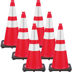 Mr. Chain® 28"H Reflective Traffic Cones PVC 14" x 14" Base Red Pack of 6 