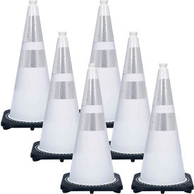 Global Industrial 97571-6 Mr. Chain 28" Reflective Traffic Cone, PVC, 7 lb. Weight, White, Pack of 6 image.