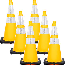 Global Industrial 97572-6 Mr. Chain 28" Reflective Traffic Cone, PVC, 7 lb. Weight, Yellow, Pack of 6 image.