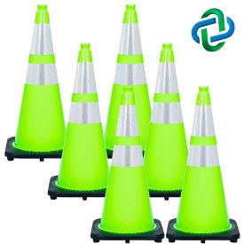 Global Industrial 97577-6 Mr. Chain DOT Traffic Cones, 28"H, 14" x 14" Base, 7 lbs, PVC, Safety Green, 6/Pack image.