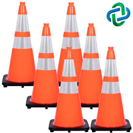 Global Industrial 97580-6 Mr. Chain DOT Traffic Cones, 28"H, 14" x 14" Base, 7 lbs, PVC, Traffic Orange, 6/Pack image.
