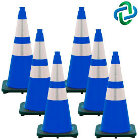 Global Industrial 97578-6 Mr. Chain DOT Traffic Cones, 28"H, 14" x 14" Base, 7 lbs, PVC, Traffic Blue, 6/Pack image.