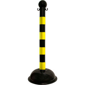 Global Industrial 99929 Mr. Chain Heavy Duty Plastic Stanchion Post, 41"H, Black/Yellow image.
