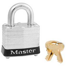 Master Lock Company 3BLK Master Lock® Steel Padlock, No. 3 Rfd Laminate, 1-9/16"W X 3/4" Shackle, Black image.