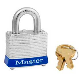 Master Lock Company 3BLU Master Lock® Steel Padlock, No. 3 Reinforced Laminate, 1-9/16"W X 3/4" Shackle, Blue image.