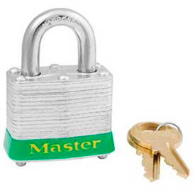 Master Lock Company 3GRN Master Lock® Steel Padlock, No. 3 Rfd Laminate, 1-9/16"W X 3/4" Shackle, Green image.