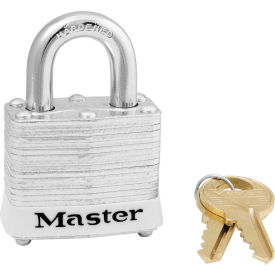 Master Lock Company 3KAS12WHT Master Lock® 3KAS12WHT Laminated Steel Safety Padlock, 1-9/16"W x 3/4"H Shackle, White, 12/Set image.