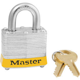 Master Lock Company 3KAS12YLW Master Lock® 3KAS12YLW Laminated Steel Safety Padlock, 1-9/16"W x 3/4"H Shackle, Yellow, 12/Set image.