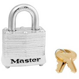 Master Lock Company 3WHT Master Lock® Steel Padlock, No. 3 Rfd Laminate, 1-9/16"W X 3/4" Shackle, White image.
