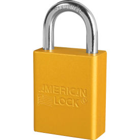 Master Lock Company A1105KAYLW Master Lock® A1105 Aluminum Safety Padlock, 1-1/2"W, 1"Tall Shackle, Keyed Alike, Yellow image.