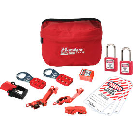 Master Lock Company S1010E410KA Master Lock® Lockout Pouch, Standard Electrical Device Assortment, 2 Zenex Padlocks, Red image.