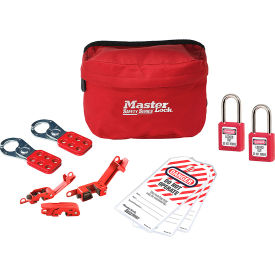 Master Lock Company S1010E410KABAS Master Lock® Lockout Pouch, Basic Electrical Device Assortment, 2 Zenex Padlocks, Red image.