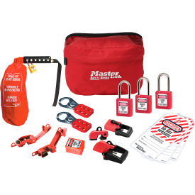 Master Lock Company S1010E410KAPRE Master Lock® Lockout Pouch, Premier Electrical Device Assortment, 3 Zenex Padlocks, Red image.