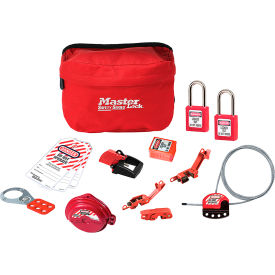 Master Lock Company S1010VE410KA Master Lock® Lockout Pouch, Standard Valve, Electrical Device Assortment, 2 Zenex Padlocks, Red image.