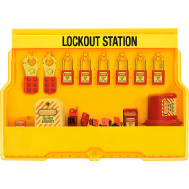 Master Lock Company S1850E410PRE Master Lock® Lockout Station, Premier Electrical Device Assortment, 6 Zenex Padlocks, Yellow image.