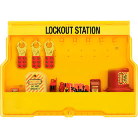 Master Lock Company S1850EPRE Master Lock® Lockout Station, Premier Electrical Device Assortment, Yellow image.