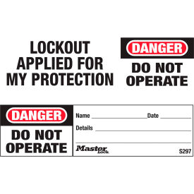 Master Lock Company S297 Master Lock® Safety "Do Not Operate" Maintenance Tag, English, Pkg Qty 100, S297 image.